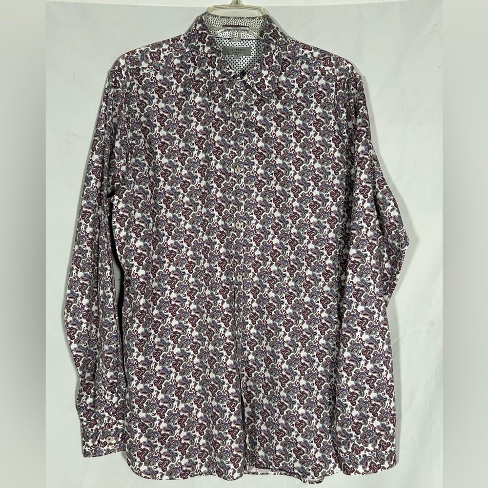 TED BAKER LONDON DESIGNER PAISLEY FLORAL FLIP CUFF BUTTON DOWN SHIRT MENS 5